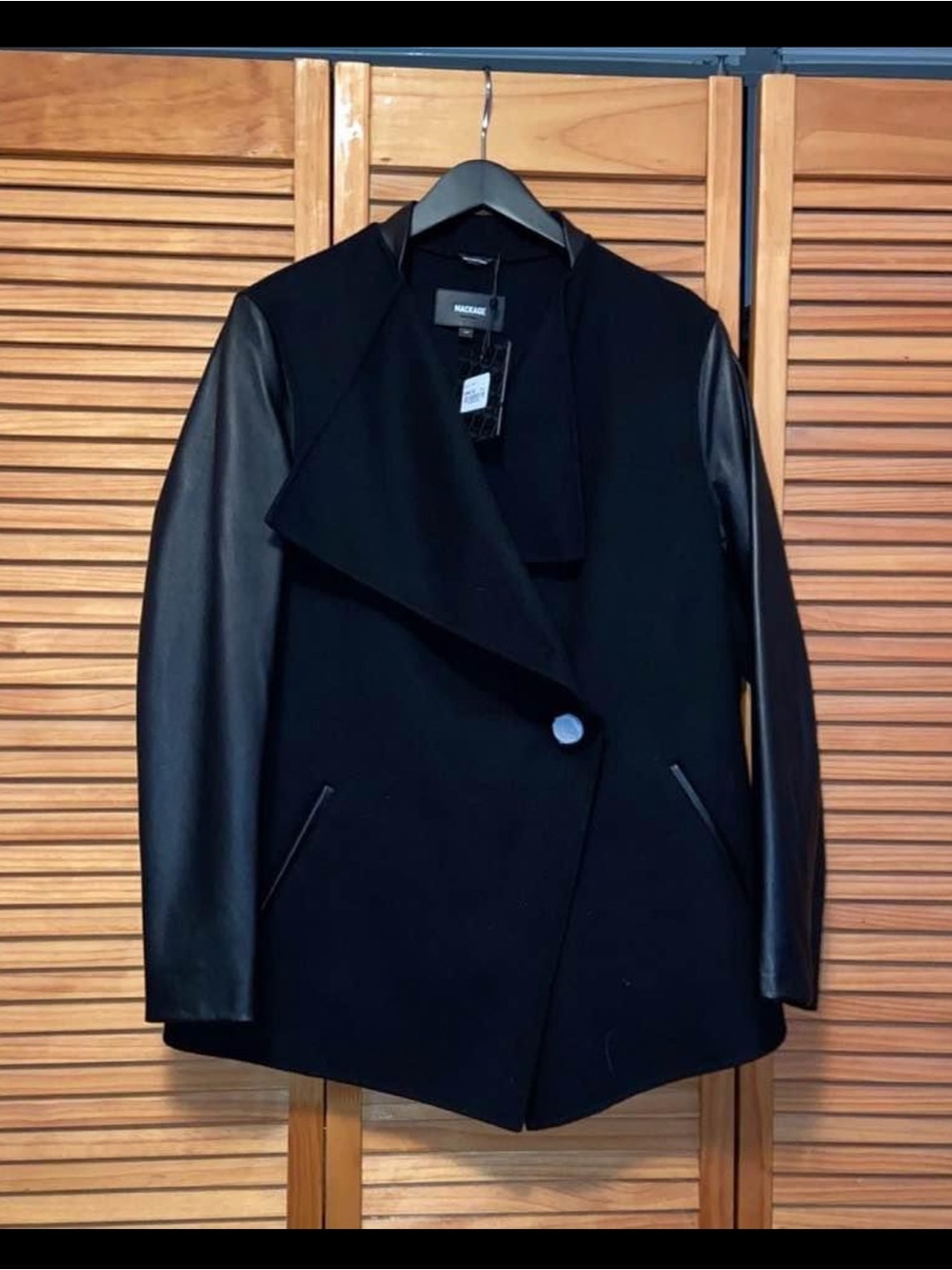 Mackage Black Mixed-Media Asymmetrical Blazer